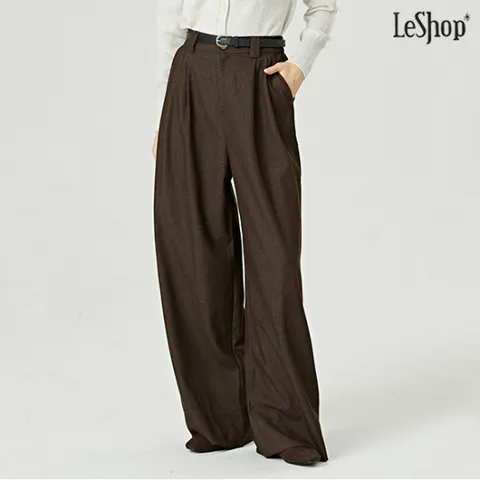 정상가:89,000원 | 벨티드 핀턱 와이드 슬랙스 롱 팬츠 (DO4TA011A)