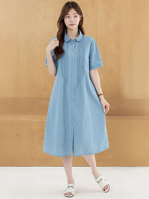 [디얼마미] 밀리 반팔 데님 원피스 /마담 미시 중년 여성 빅사이즈 40대 50대