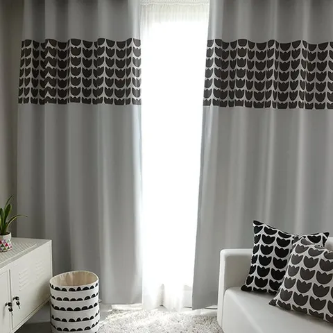 파라다이스홈 북유럽 튤립 암막 커튼 그레이