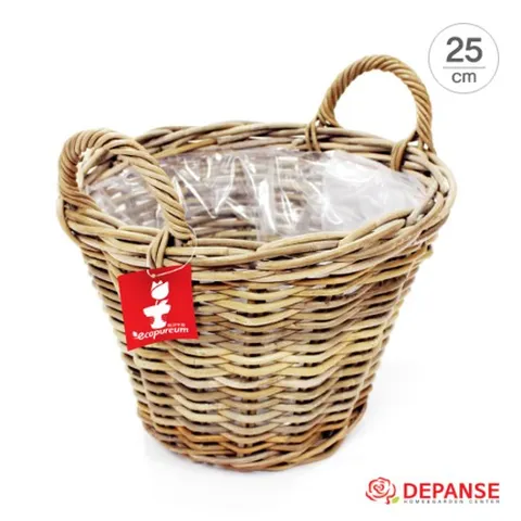 [쿠부]다용도 라탄 꽃바구니 화분겸용 라운드 핸들25cm