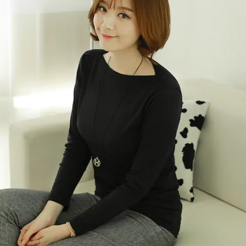 입술 티셔츠 / 여성 보트넥 스판 이너 베이직 ITS005