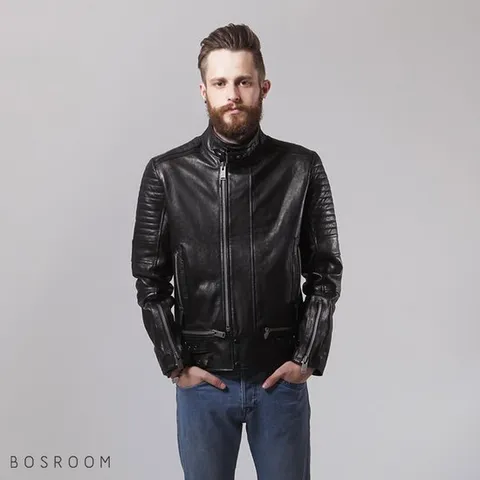 [BOSROOM]남성 리얼 양가죽 차이나 카라 어깨 퀼팅 지퍼 스트랩