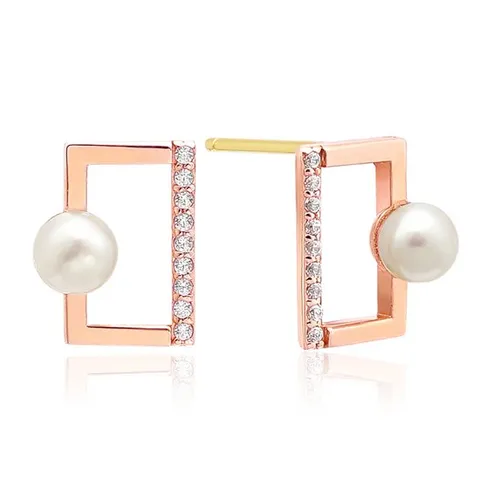[새미쥬얼리] 14k 컨파인 큐빅 사각 프레임 진주 침형 귀걸이