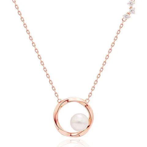 [새미쥬얼리] 14k 템테이션 진주 큐빅 각줄 체인 목걸이