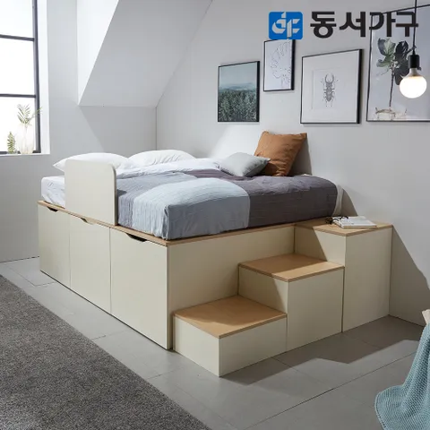 이미지 Q 멀티수납 평상형 침대+3단 수납계단+세이프가드+Q/본넬매트 DF638542
