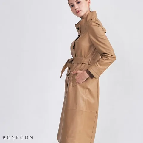 [BOSROOM]여자 양가죽 차이나 스티치 롱코트 베이지