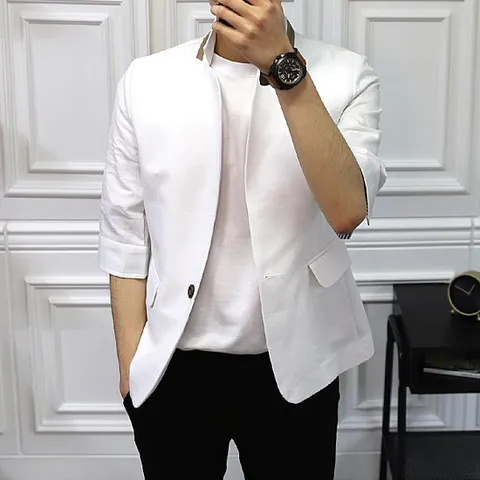 [후앙스] 7부린넨 차이나 배색카라 자켓 CFJK7459