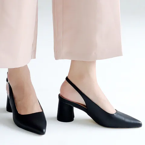 포크 포크슈즈 천연가죽 6cm 라운드굽 슬링백 3color lkf195002