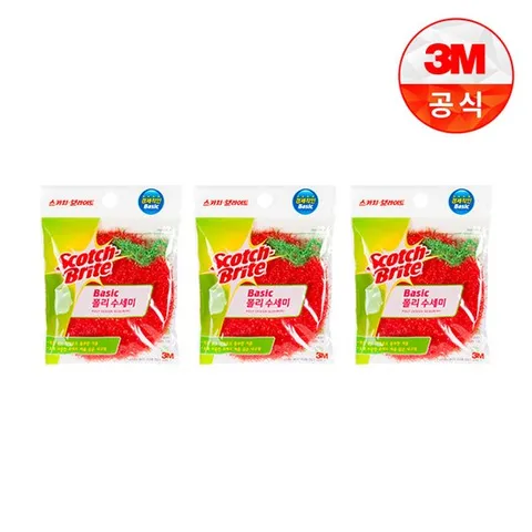 베이직 일반세척용 폴리 수세미자두 1입 3개세트