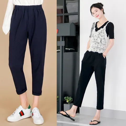 씬디 린넨 여성 스판 세미배기 밴딩 팬츠_HDP05