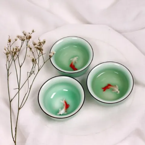 대만 물고기잔 예쁜소주잔 사케 고량주 도자기 1+1