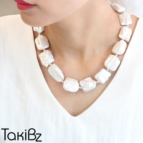 타키비즈 사각 바로크 매그넘 진주목걸이실버마감