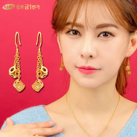 [종로금1번가] 귀걸이 순금24K 주얼리 3.75g 큐브링 이니셜 각인