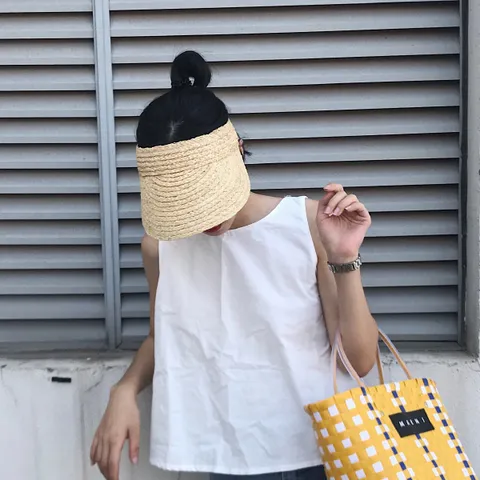 엔비 카민 썬캡 여성 여름 밀짚 왕골 모자