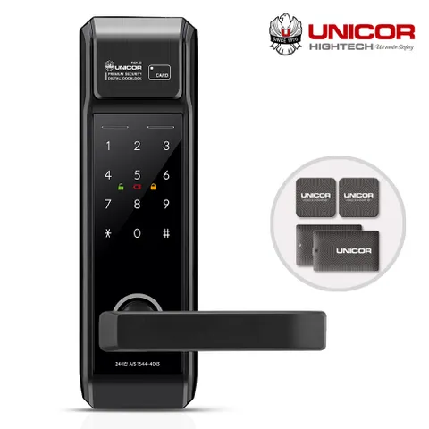 [무료설치] 유니코 렉스2 무타공주키 카드키4개+번호키 0초즉시잠금 마스터번호[카드]기능 허수기능 현관문 도어록 디지털도어락