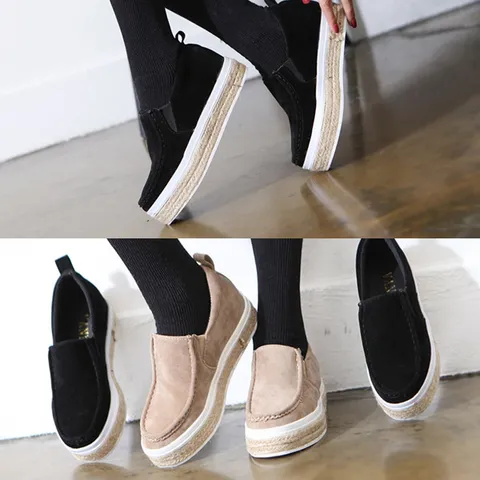 [애슬릿] 스웨이드 여자 키높이 통굽 슬립온 3.5cm