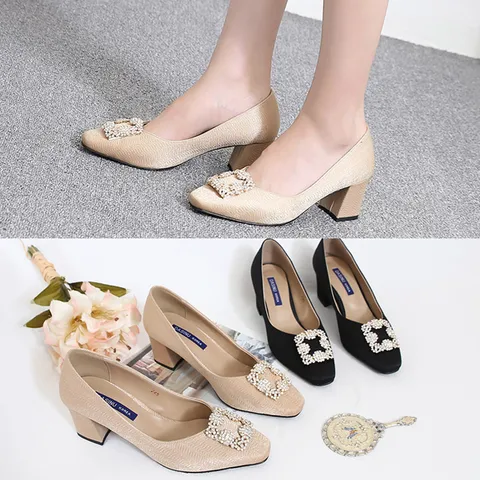 [애슬릿] 빅사이즈 패브릭 큐빅 스퀘어 여성 구두