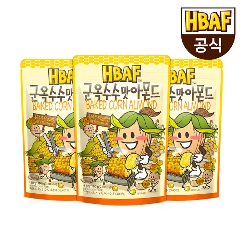 HBAF 군옥수수맛 아몬드 190g 3봉 세트