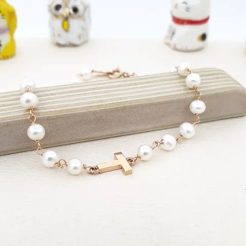[현골드앤실버] 14k 티 이니셜 진주 팔찌