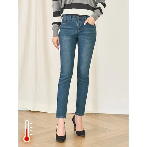 [하프클럽/진마니아]블루워싱 허리밴드 본딩기모 베이직 주름 스키니 데님