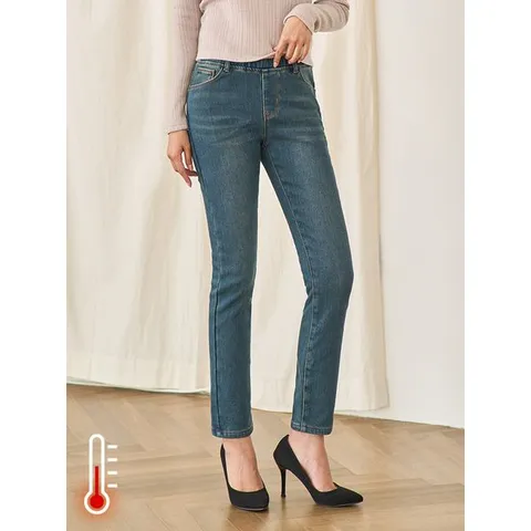 [하프클럽/진마니아]블루워싱 허리밴딩 본딩기모 스키니 데님