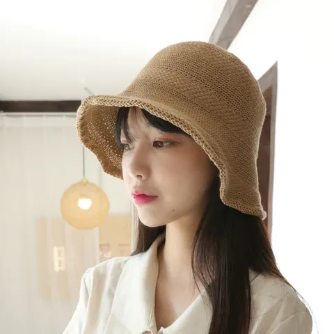 엔비 모모 여성 여름 모자 왕골 버킷 밀짚