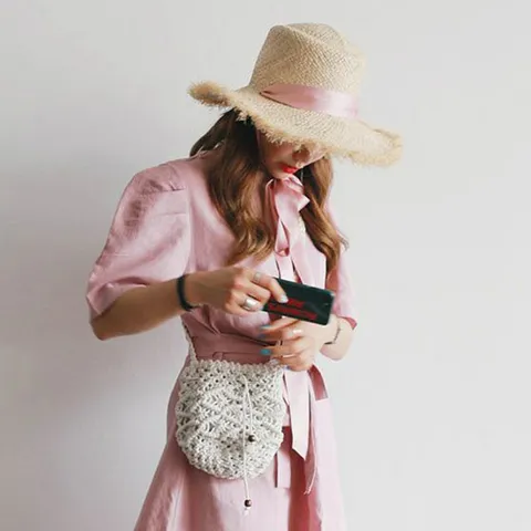 엔비 핑크리본햇 여성 밀짚 왕골 여름 모자