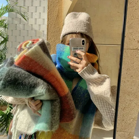 코보 체크 여성 롱 뽀송 머플러