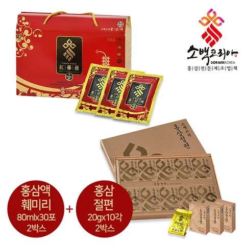 [소백코리아]홍삼액훼미리80ml30포2박스+홍삼절편20g10본2박스