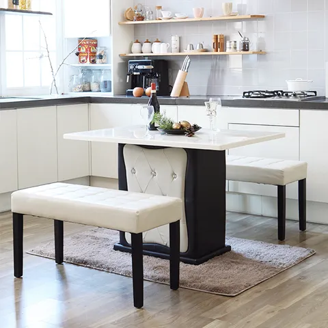 [착불]갤럭시 에코 4인 대리석 식탁세트/벤치2개형