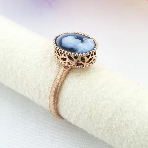 [현골드앤실버]18k 여인상 블루 카메오 무광 여자 반지