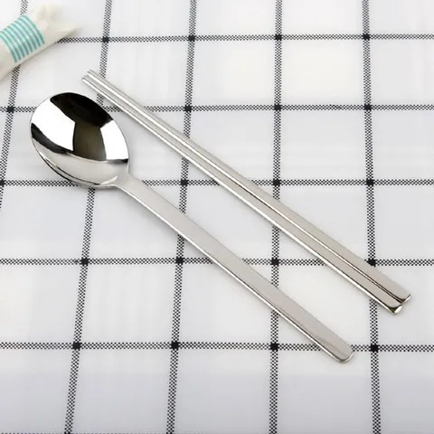 DMK 어린이 도시락 수저 세트 유광 광택 학교 급식 스테인리스 숟가락 젓가락