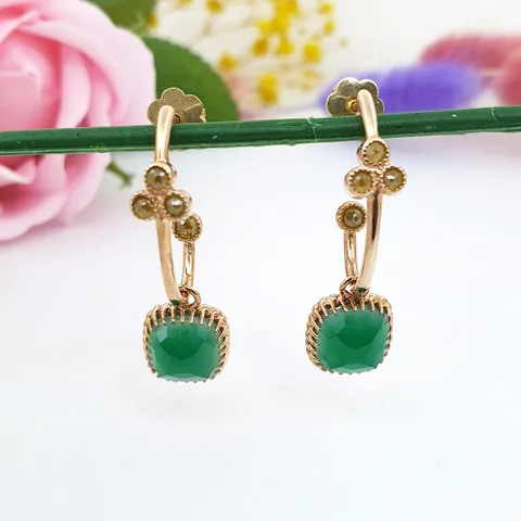 [현골드앤실버] 14k 플라워다이아 그린오닉스 원석 귀걸이