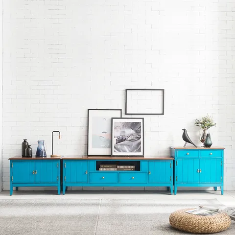 수입 유럽형 빈티지 엔틱가구 RG 22 꼬망 블루 TV 드레스 거실장 세트