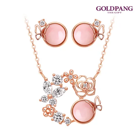 [골드팡]14k/18k 천연 핑크오팔 탄생화 목걸이/귀걸이 세트