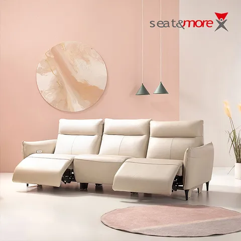 [CJ최저가]스완 전동 4인용 이태리 천연통가죽 리클라이너 소파(소프트화이트)