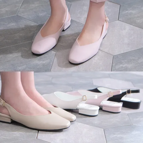 [애슬릿] 사각 버클 스퀘어 여성 슬링백 플랫 슈즈　