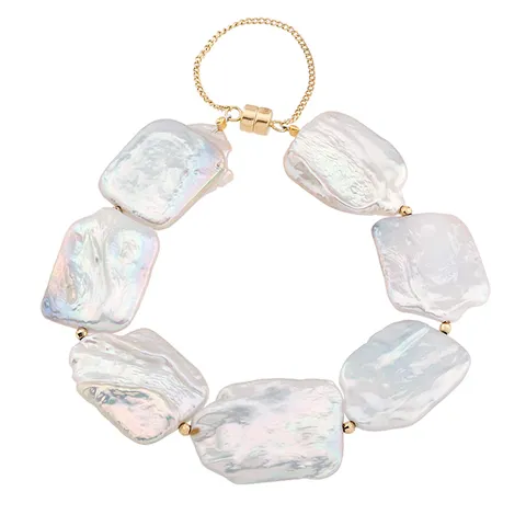 14K 스퀘어 펄 팔찌 바로크해수진주