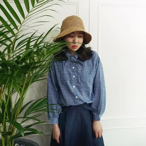 [하프클럽/앞머리]로맨틱 체크 리본타이 블라우스n517