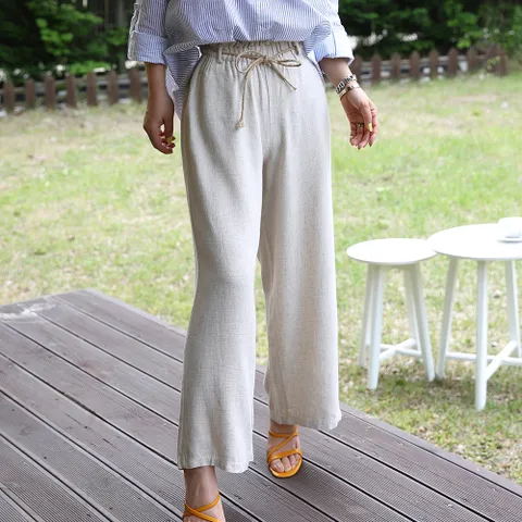 네모엔룩 시크하게 내추럴하게 데이즈린넨 허리밴딩 와이드 일자핏 통 여성 팬츠