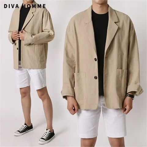 [하프클럽/디바옴므]린넨 오버핏 투버튼 자켓