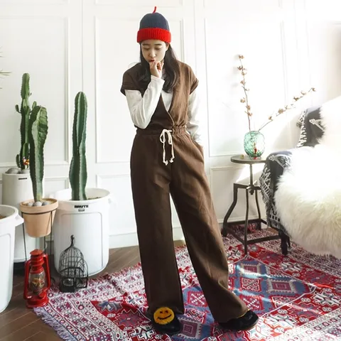 [하프클럽/앞머리]짱짱한 허리밴딩 와이드 롱 점프수트n1025