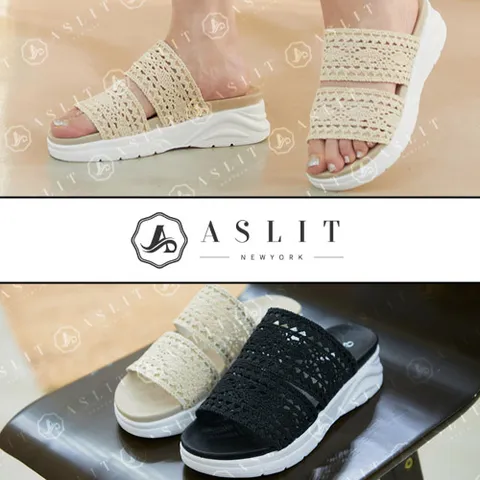 [애슬릿] 니트 스트랩 통굽 여름 뮬 슬리퍼