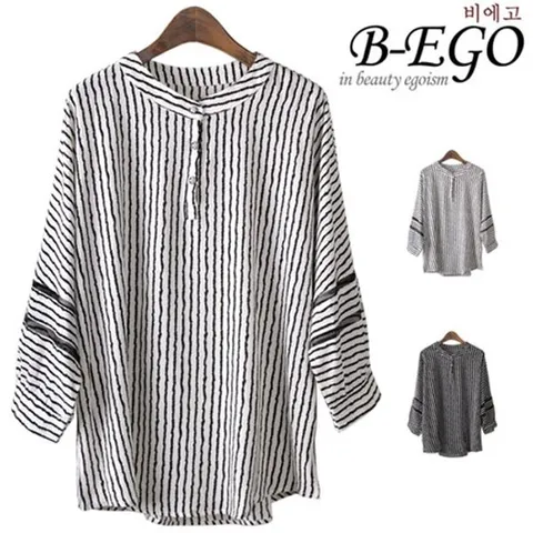 [하프클럽/비에고]C713_두줄망 줄지 블라우스