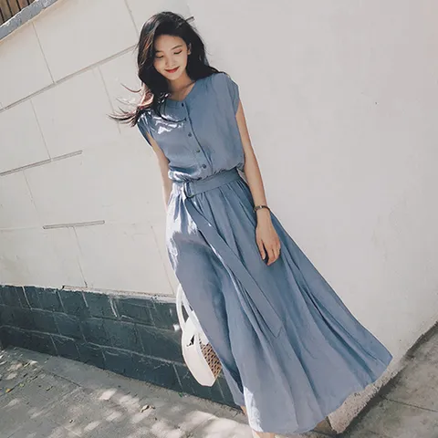 [리즈어게인] 아일랜드 민소매 벨트 원피스