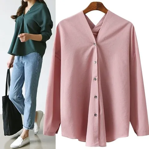 [하프클럽/어바웃엘]양V넥 퍼프 오픈 블라우스/WS575