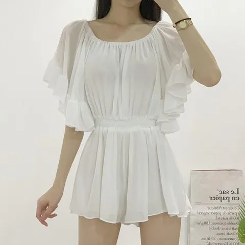 [하프클럽/마쉬옐로우]여자여름쉬즈 오프숄더 쉬폰 밴딩 점프수트