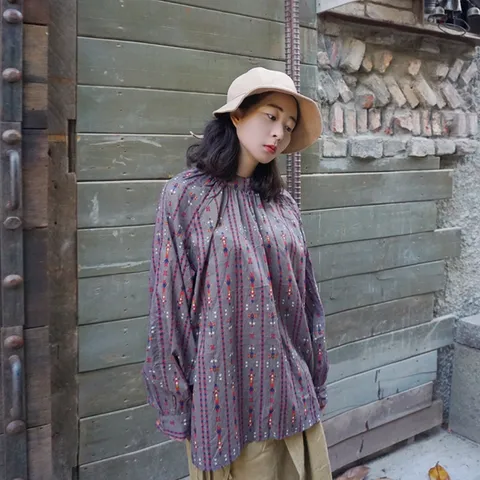 [하프클럽/앞머리]감성 패턴 에스닉블라우스n327