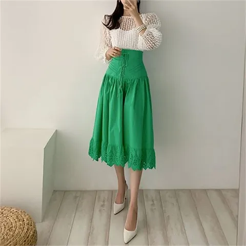 [하프클럽/코코젠]소페 아일렛 A라인 셔링 스커트