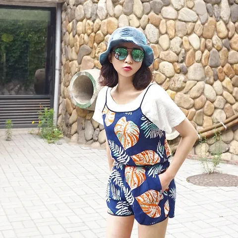 [하프클럽/앞머리]썸머 나뭇잎 점프슈트n717